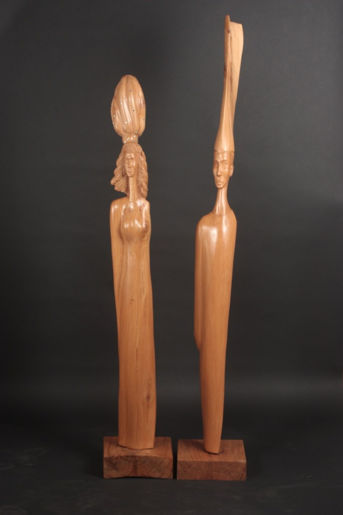 The King & The Queen Exotic Pine King: H54" W8.5" D8.5" Queen: H45" W8.5" D8.5"